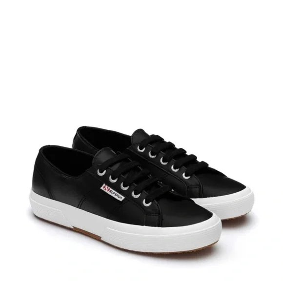 Superga 2750 Women's Black Italian Nappa Leather Sneaker—8 1/2 - Picture 2 of 13